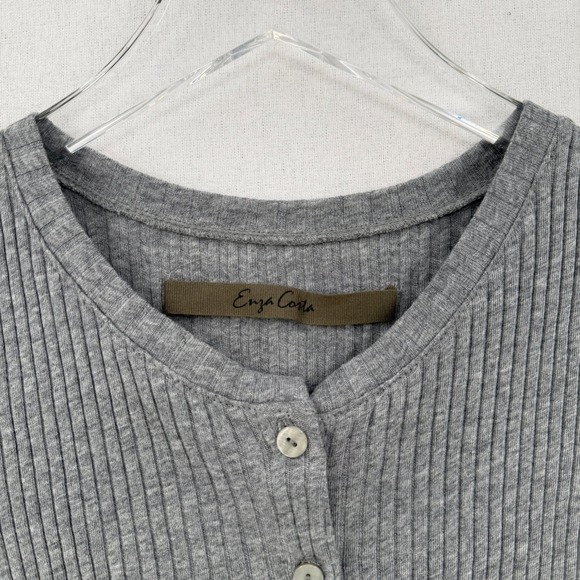 ENZA COSTA Cashmere Poorboy Rib Cardigan Women Medium Gray Long Sleeve Crew Top - Picture 11 of 13